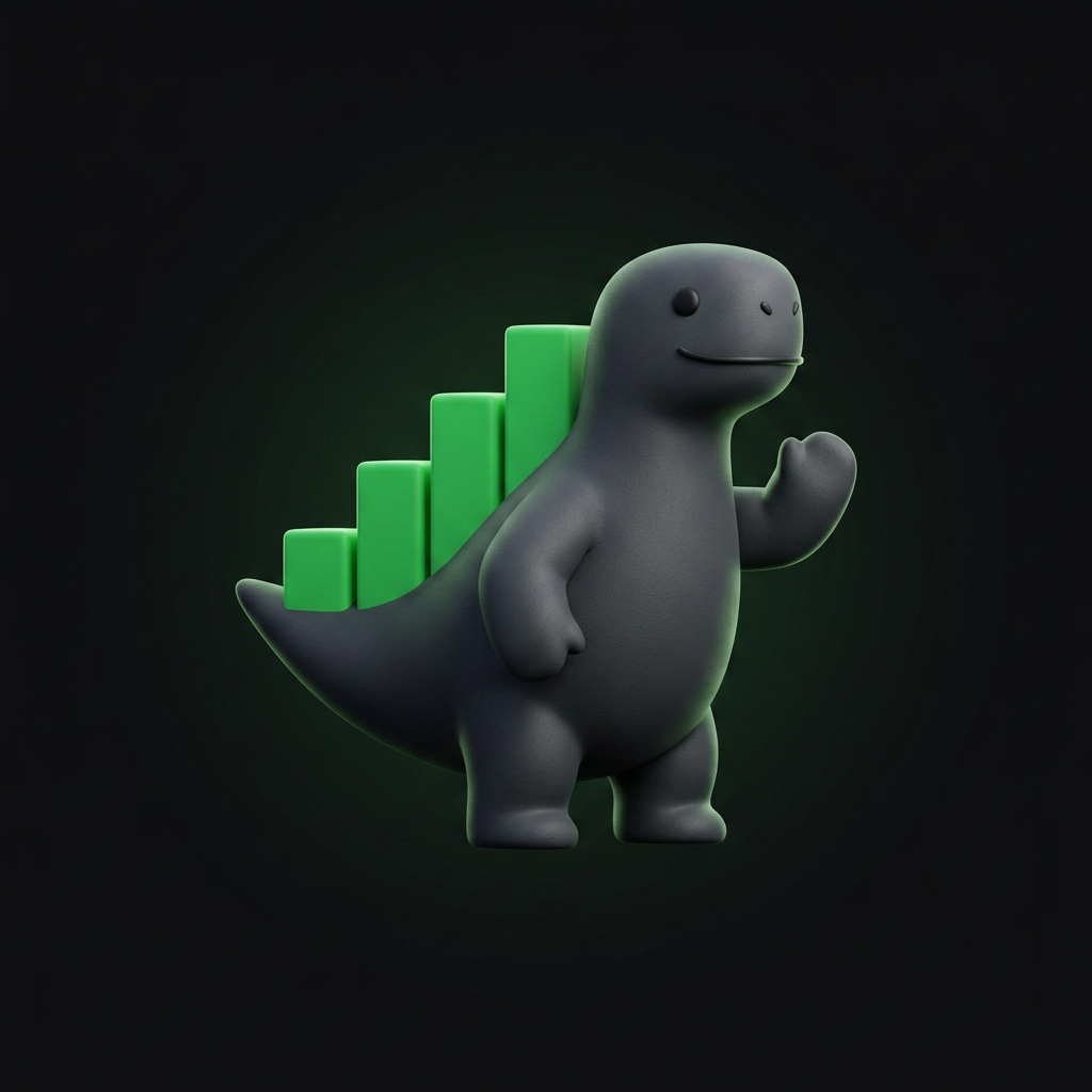 Vesty, the Vestfolio dinosaur, with green bar-chart back plates